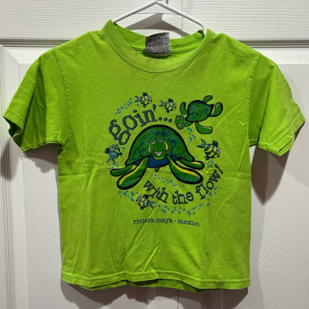 CARIBBEAN SIDE Boy’s Green Turtle Short Sleeve Tee T Shirt Top - size M